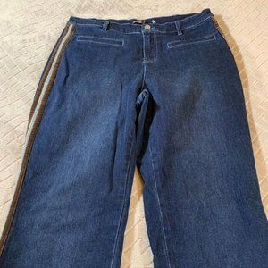 J Mclaughlin Womens 10 Jeans Blue Trouser Boot Cut Tuxedo Stripe Dark Wash